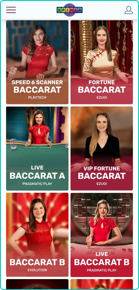 Spinia Live-Casino Baccarat