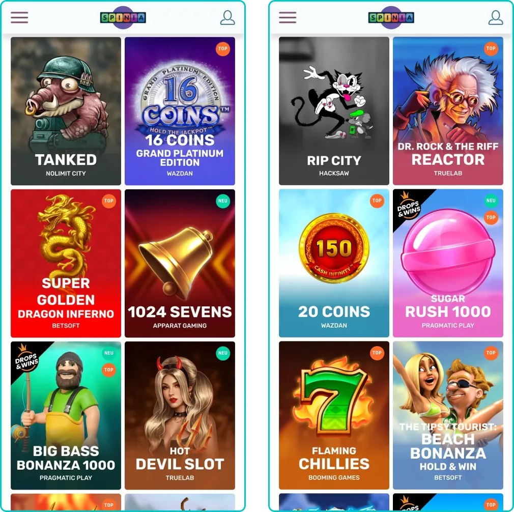 Spinia Casino Spielautomatenauswahl